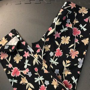 Talbots Petites Pants Stretch Black Floral Print